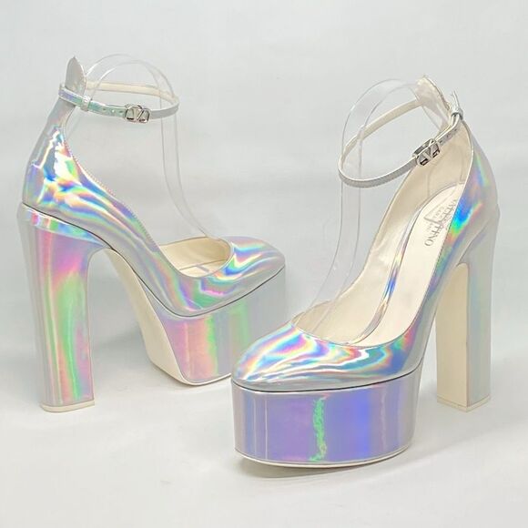 Valentino Garavani Tan-Go 155 iridescent patent-leather platform pumps size 39.5 - Picture 9 of 16